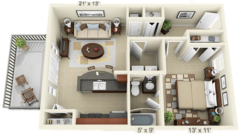 Floor plan for 1 bed, 1 bath, 540 sqft